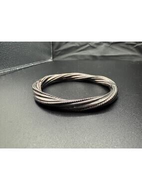 Vintage Textured Sterling Silver 925 Triple Twist Hinged Bangle Bracelet Sz 7